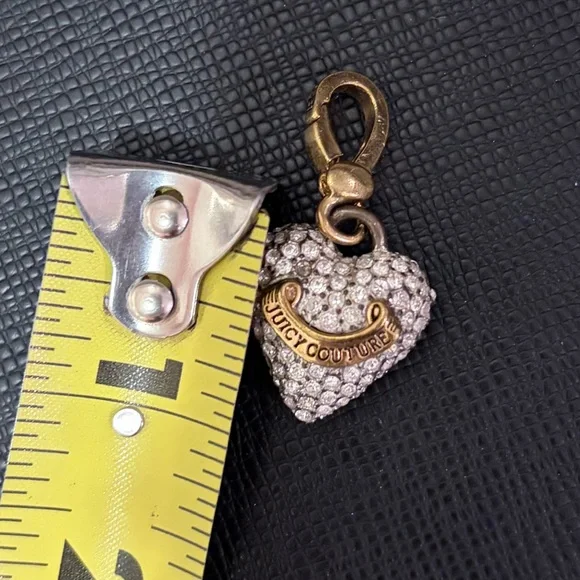 Juicy Couture Charm Logo Signature Crystals Gold Tone Puffed Pave Heart Vintage